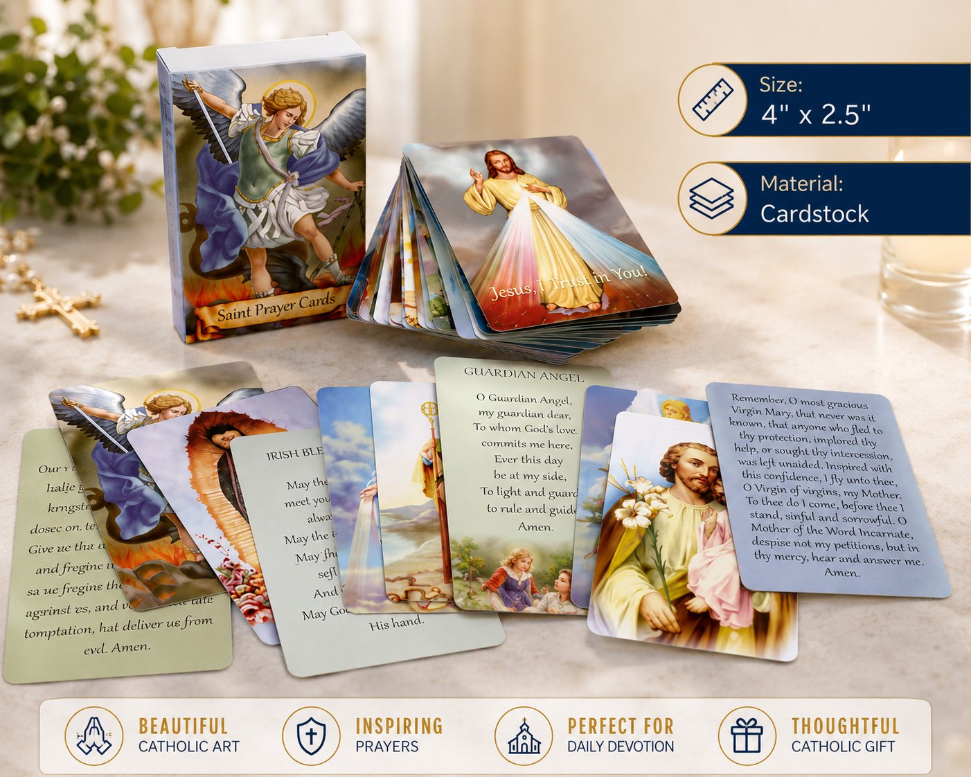 Catholic Faux Leather Holy Card Holder – Pocket Prayer Card Organizer with Snap Closure