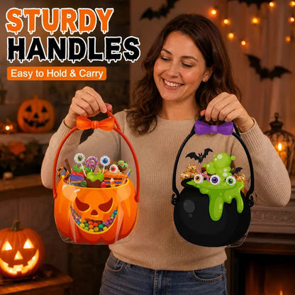 20-Pack Pumpkin Halloween Treat Bags – Resealable Clear Favor Bags with Handles