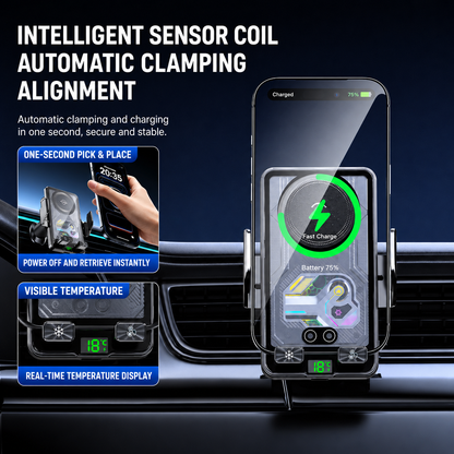 2026 New Cooling Wireless Fast Charging Car Phone Mount With Temp Display