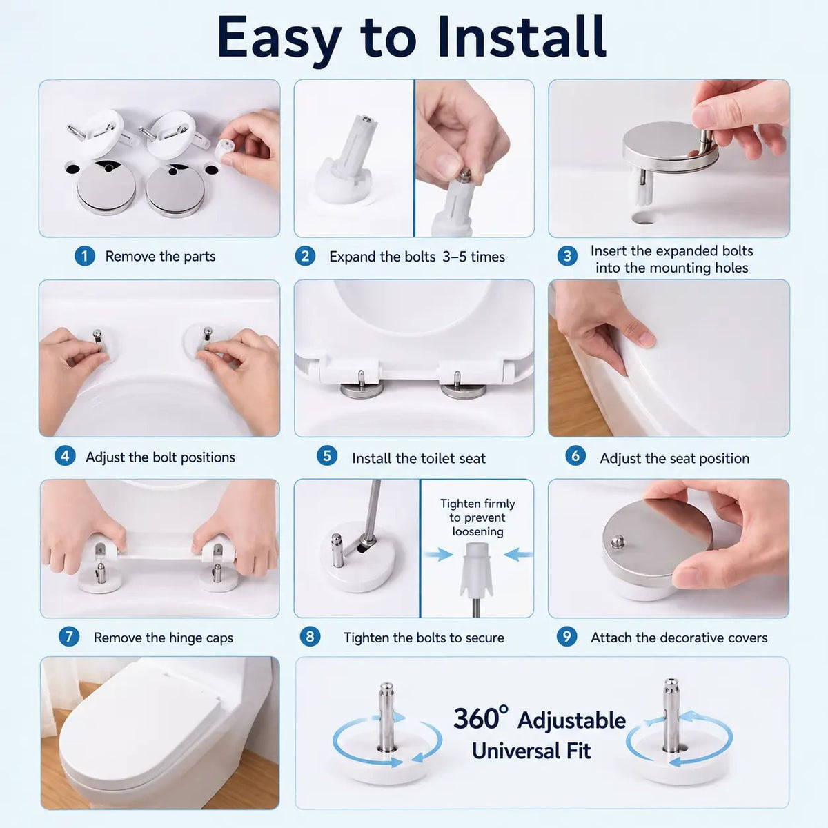 🚽🛠️2Pcs Universal Toilet Seat Expansion Screw Bolts, Thickened Stainless Steel