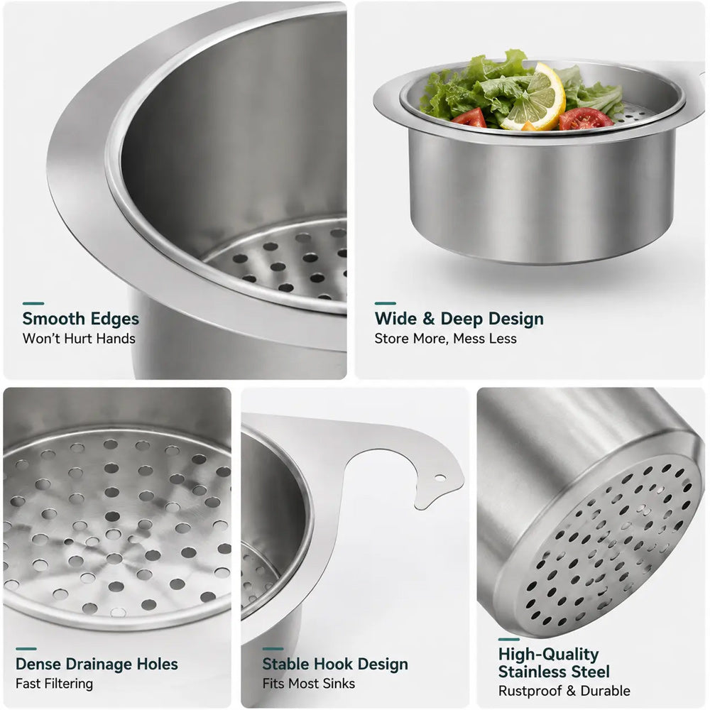 🧺 Stainless Steel Sink Drain Basket – Hanging Kitchen Organizer