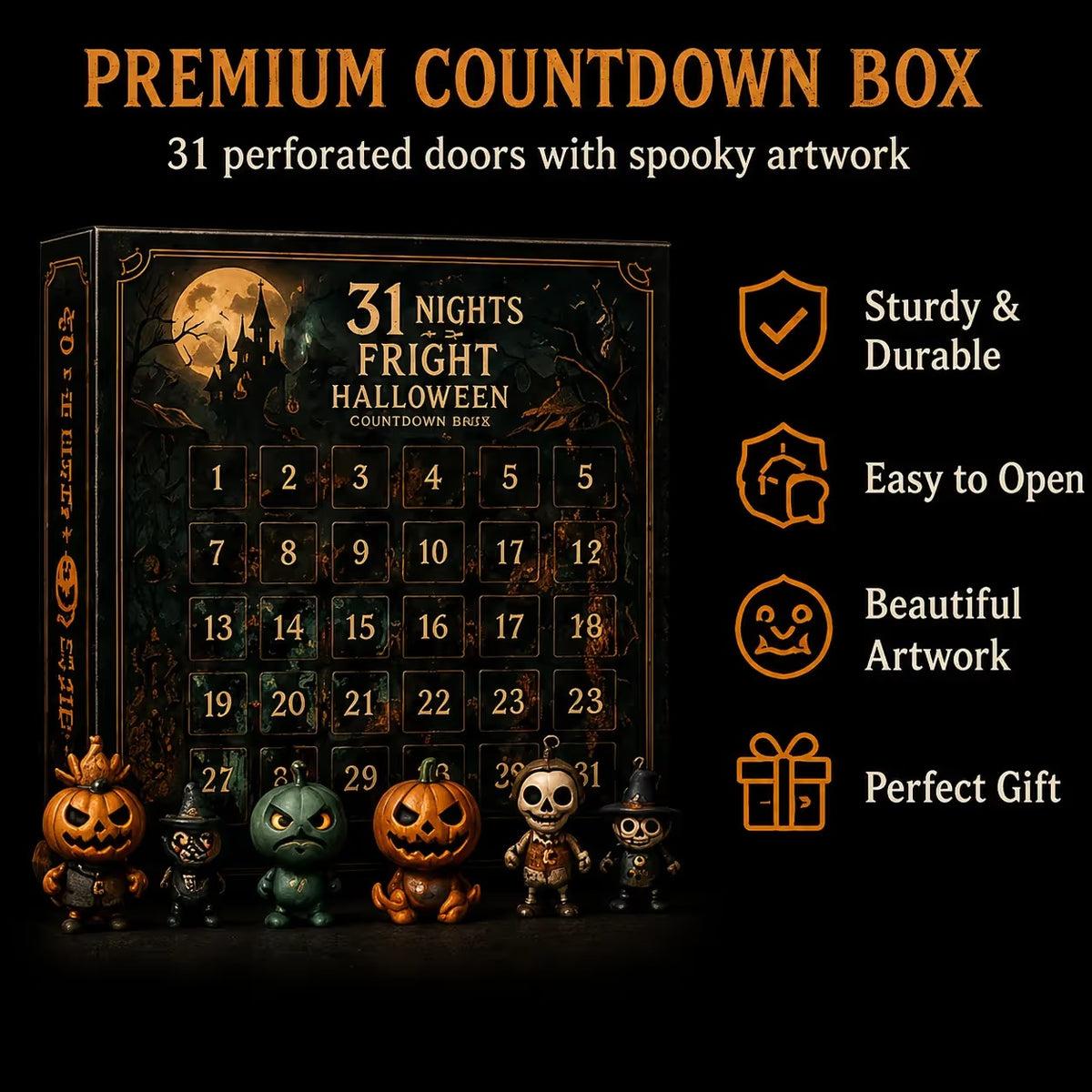 🎉🎃 Nights of Fright Halloween Countdown Box | Unique Mini Figurines, Hanging Charms & Spooky Collectibles 👻✨