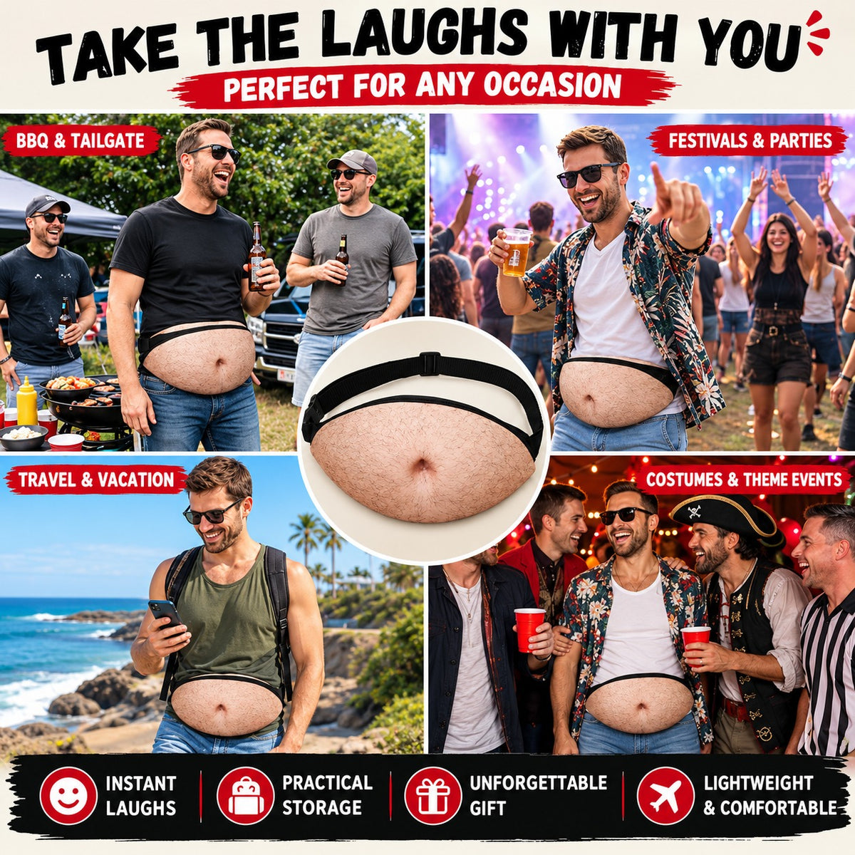 🎒Ultra-Realistic Beer Belly Fanny Pack - Funny Dad Bod Waist Bag