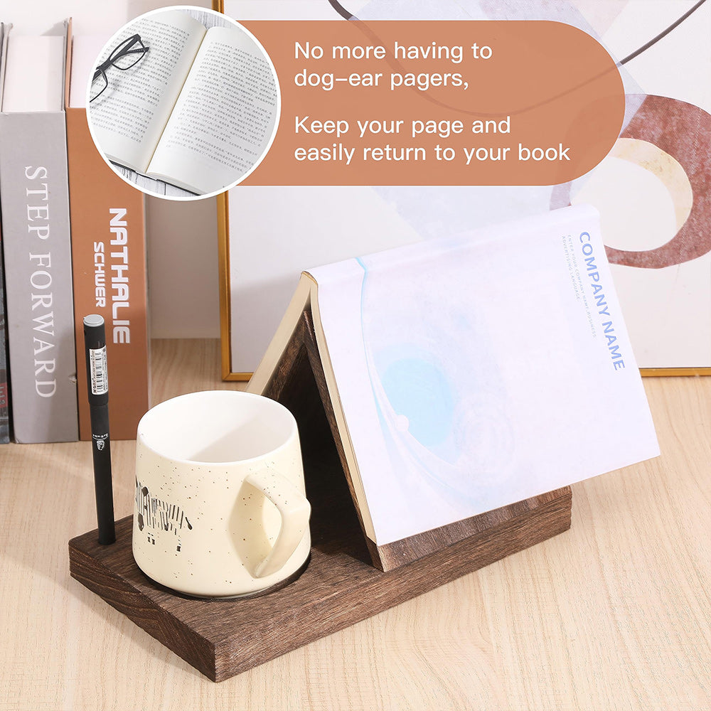 📖Reading Valet with Cup Holder, Wooden Triangle Book Page Holder