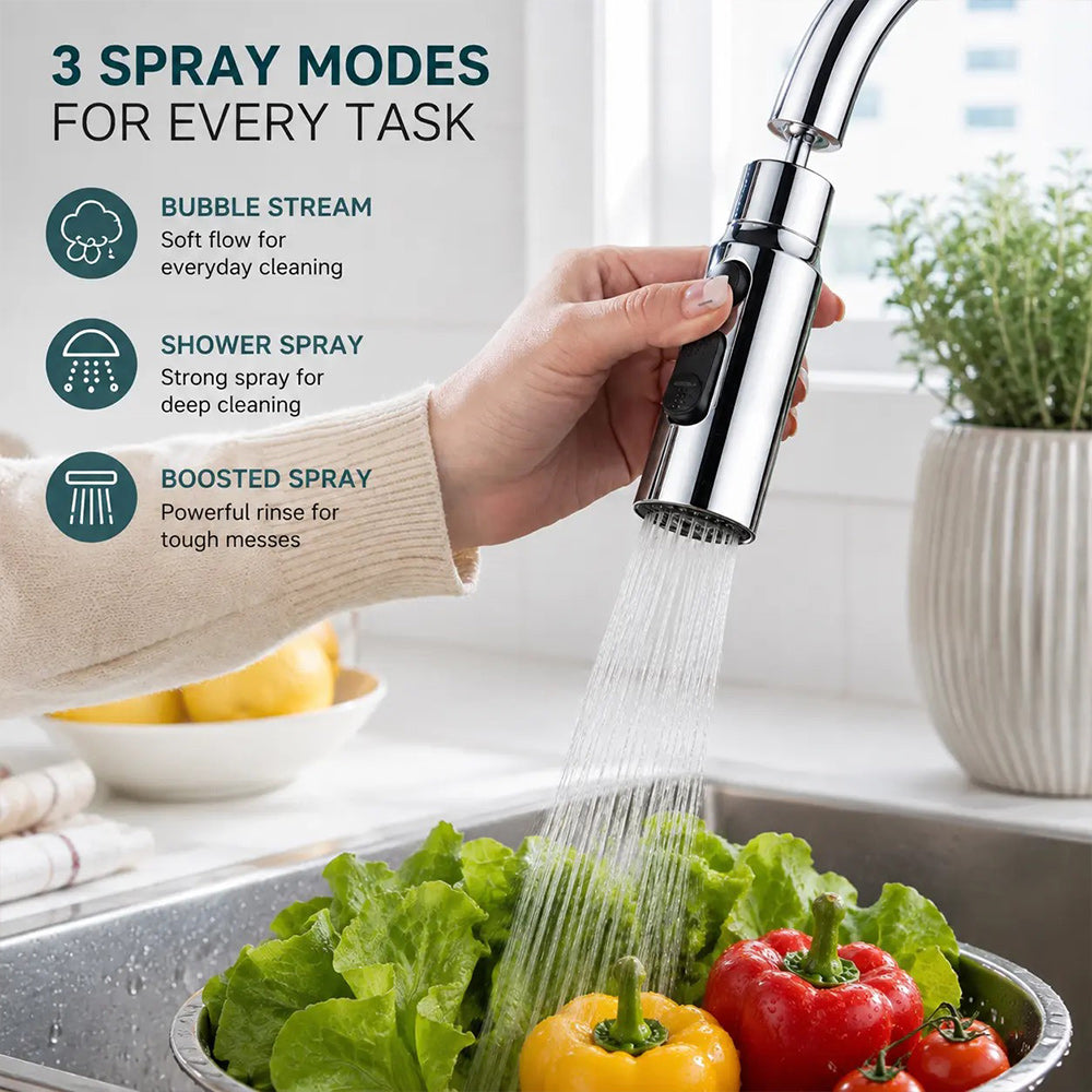 💦 360° Swivel Faucet Sprayer – 3 Spray Modes for Easy Cleaning