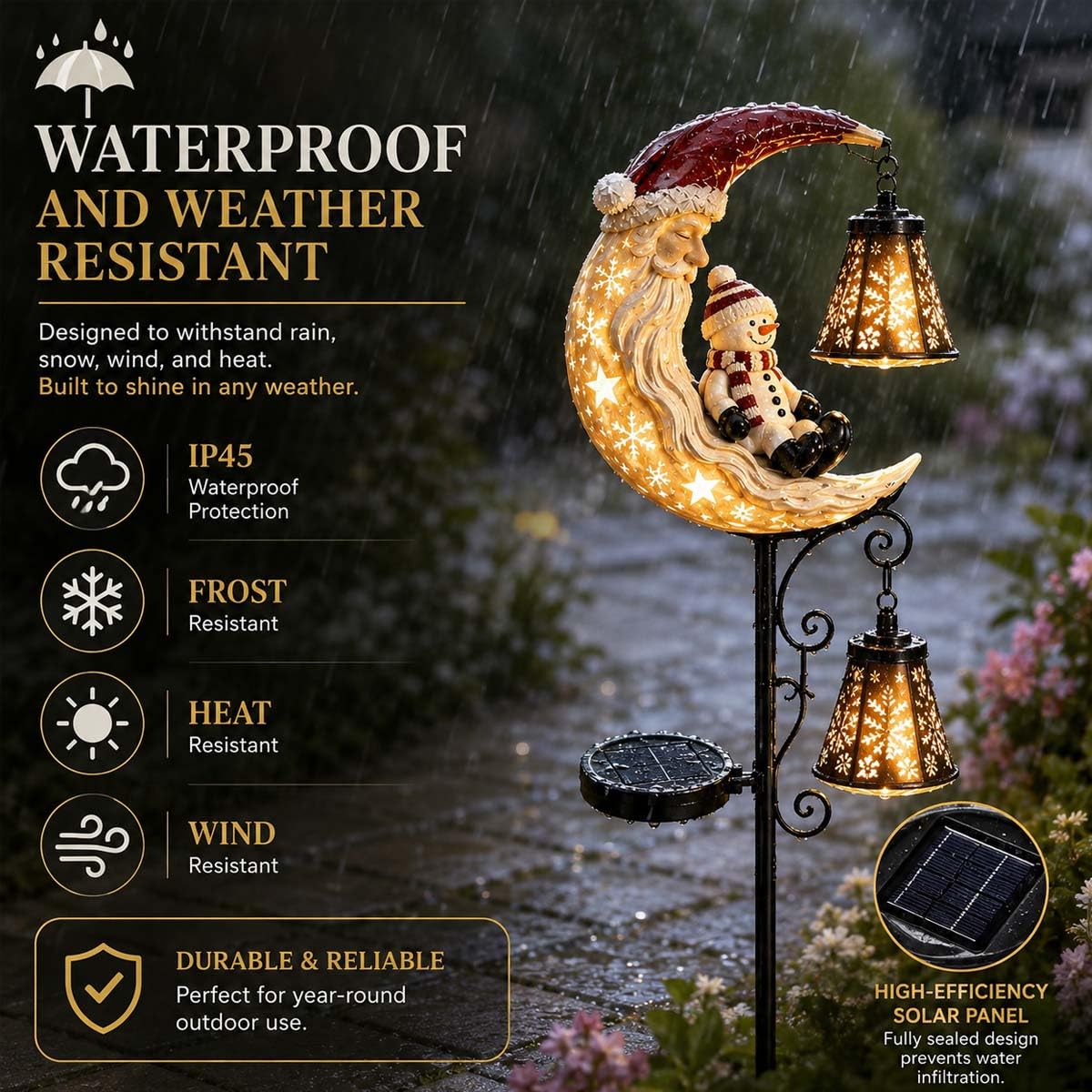 Solar Christmas Moon Snowman Lamp Post Decoration LED Stake Light