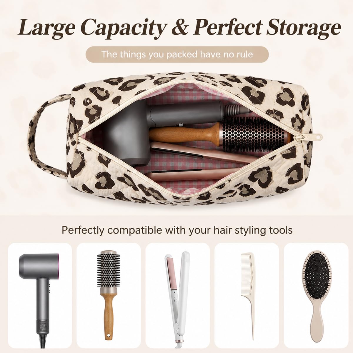 Quilted Multi-Purpose Bag, Portable Zipper Makeup Pouch with Handle 🧺