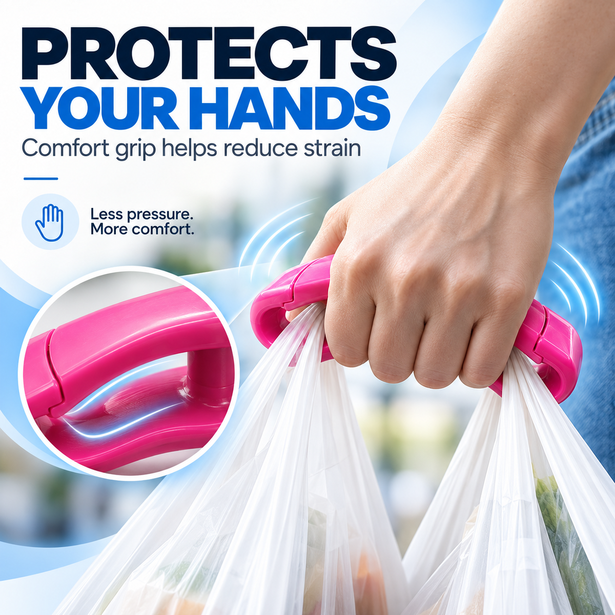 Portable Anti-Pinch Bag Carrier, Labor Saving Hand Grip for Grocery Bags