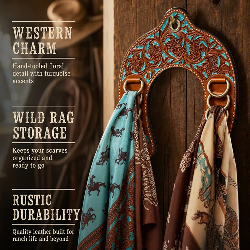 Handcrafted Leather Horseshoe Wild Rag Holder 🤠 | Western Scarf & Bandana Organizer