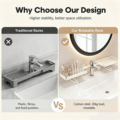 No-Drill Folding Bathroom Sink Storage Rack – Faucet-Mounted Organizer for Cosmetics & Toiletries