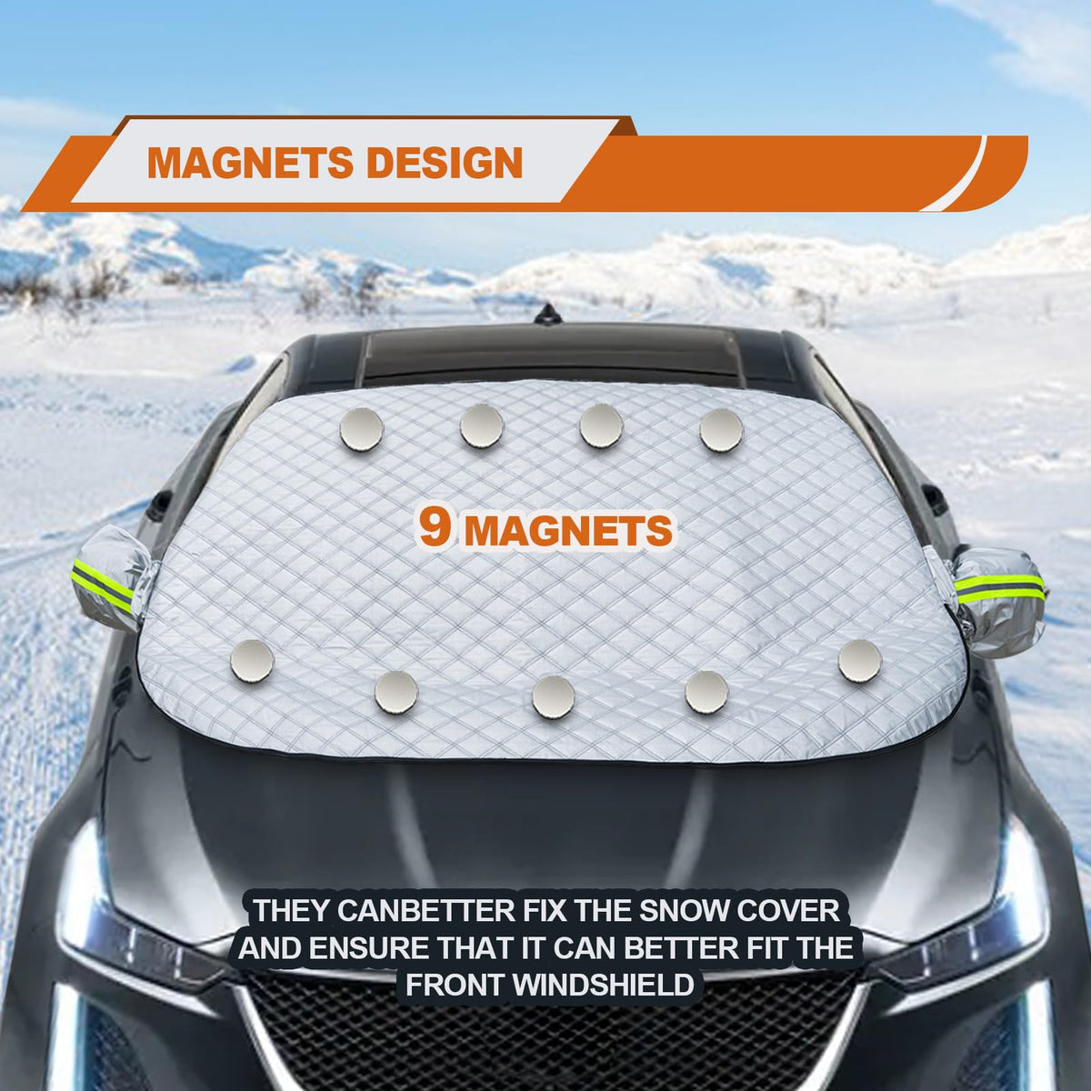 ❄️🚗Magnetic Foldable Windshield Ice Snow Cover with Side Mirror Sleeves & Hooks