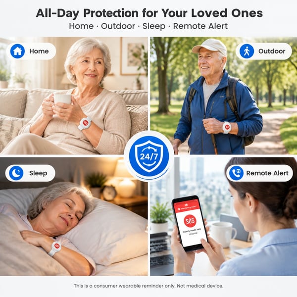 SOS Emergency Alert Wristband 🚨 | One-Touch Senior Fall Alarm Bracelet | No Monthly Fee