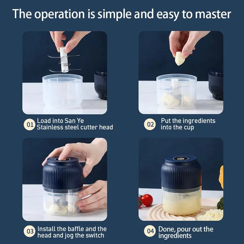 Battery-Powered Mini Chopper, Fast Chopping, Mincing & Blending