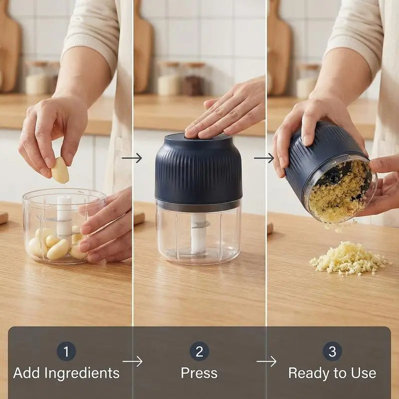 Battery-Powered Mini Chopper, Fast Chopping, Mincing & Blending