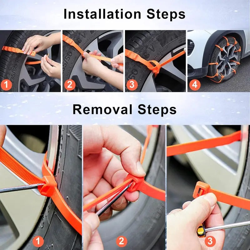 10pcs Emergency Snow Tire Chains ❄️ for Trucks & SUVs, Reusable Anti-Skid Cables