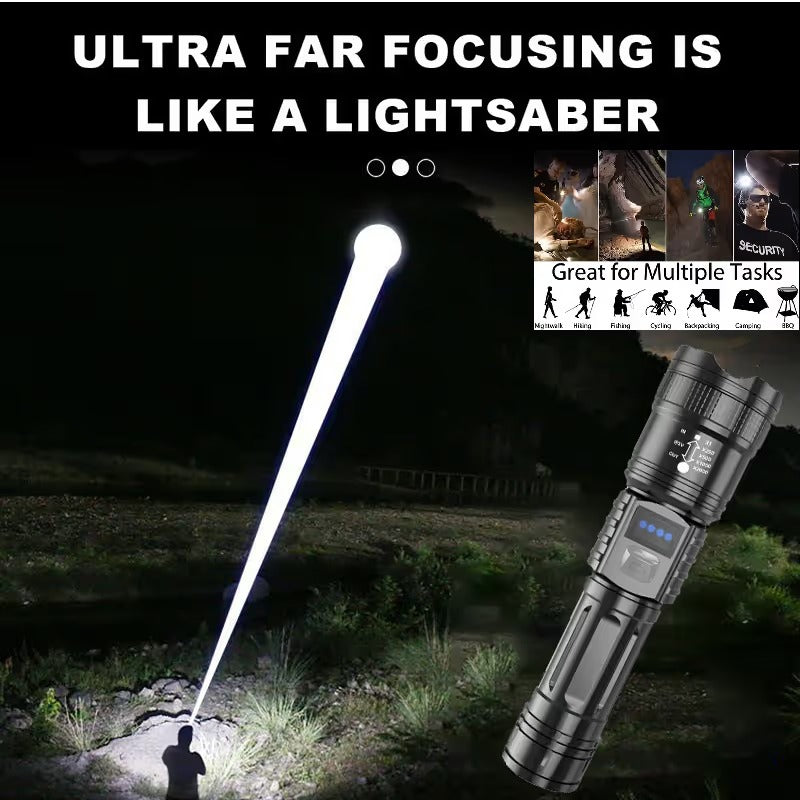 🔦 High-Power Rechargeable Zoom Flashlight, Power Bank & Digital Battery Display