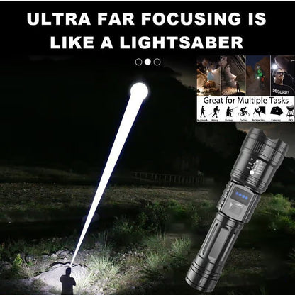 🔦 High-Power Rechargeable Zoom Flashlight, Power Bank & Digital Battery Display