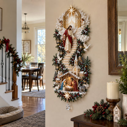 ✨Jesus Light of Heaven Christmas Wall Hanging | Illuminated Nativity Stairway Decor ✝️