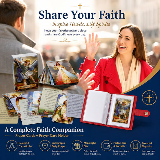 Catholic Faux Leather Holy Card Holder – Pocket Prayer Card Organizer with Snap Closure