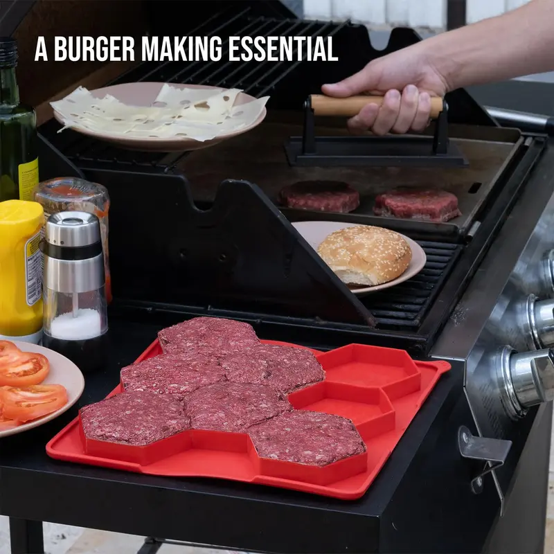 🍔 8-In-1 Silicone Burger Patty Maker, Non-Stick Mold, Dishwasher Safe