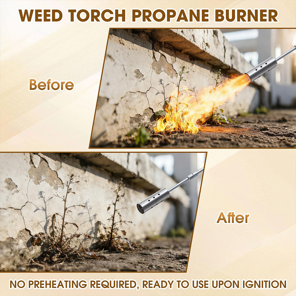 Adjustable Flame Propane Weed Torch with Non-Slip Wooden Handle