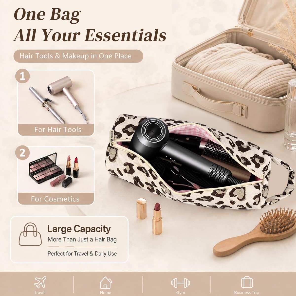 Quilted Multi-Purpose Bag, Portable Zipper Makeup Pouch with Handle 🧺