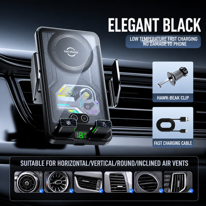 2026 New Cooling Wireless Fast Charging Car Phone Mount With Temp Display