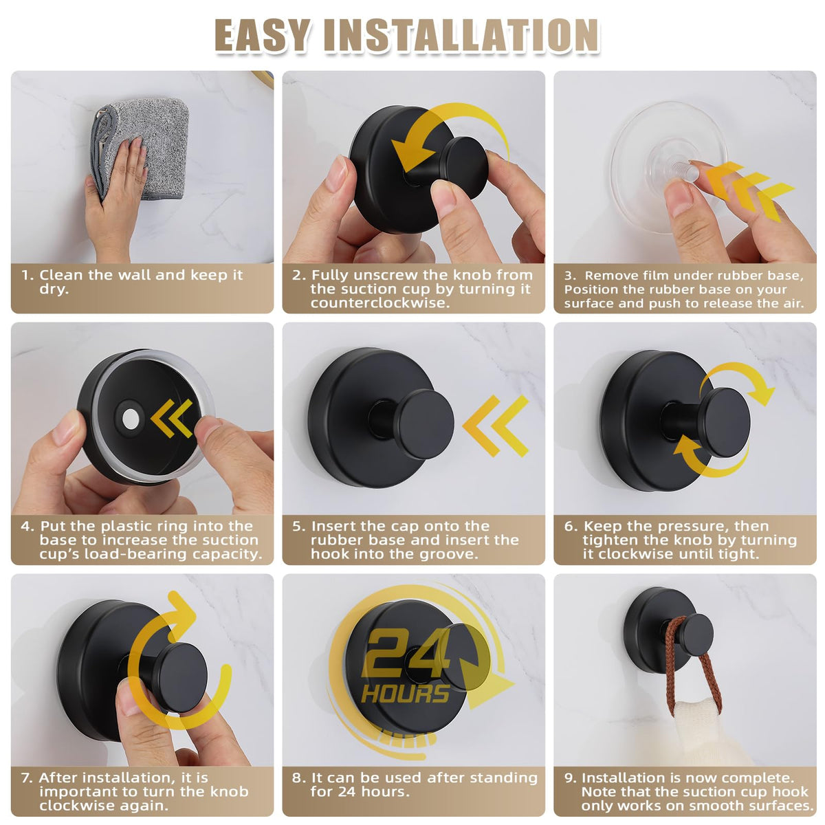 4pcs No-Drill Suction Cup Hooks for Bathroom & Kitchen, Holds Towels, Robes, Loofah on Glass & Mirror