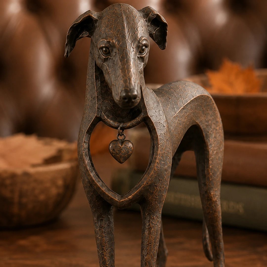 ✨Heritage Heart Sighthound Sculpture – Vintage Iron Dog Accent