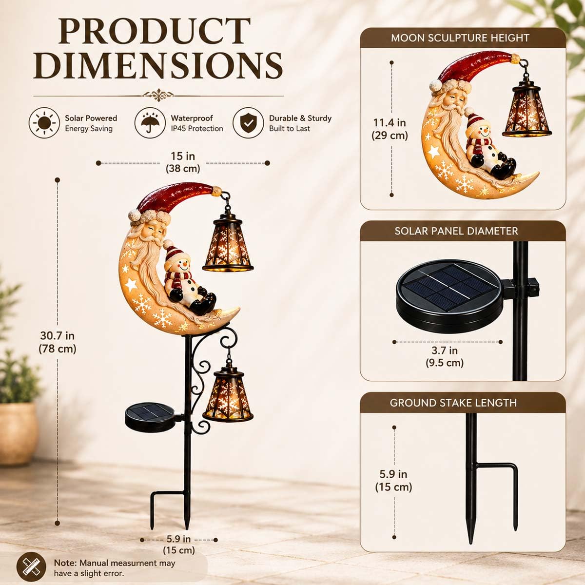 Solar Christmas Moon Snowman Lamp Post Decoration LED Stake Light