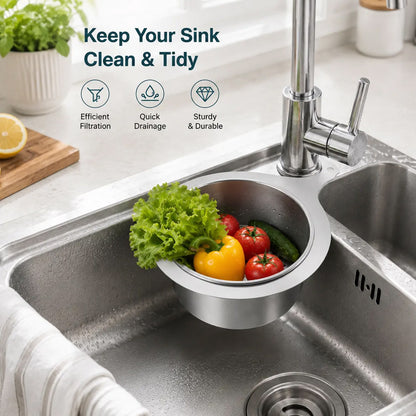 🧺 Stainless Steel Sink Drain Basket – Hanging Kitchen Organizer