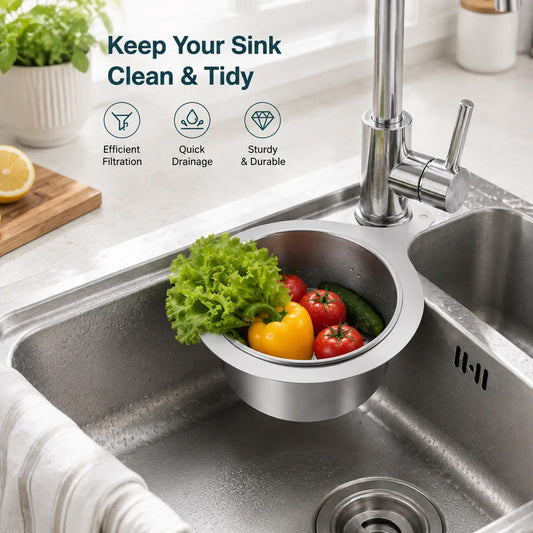 🧺 Stainless Steel Sink Drain Basket – Hanging Kitchen Organizer