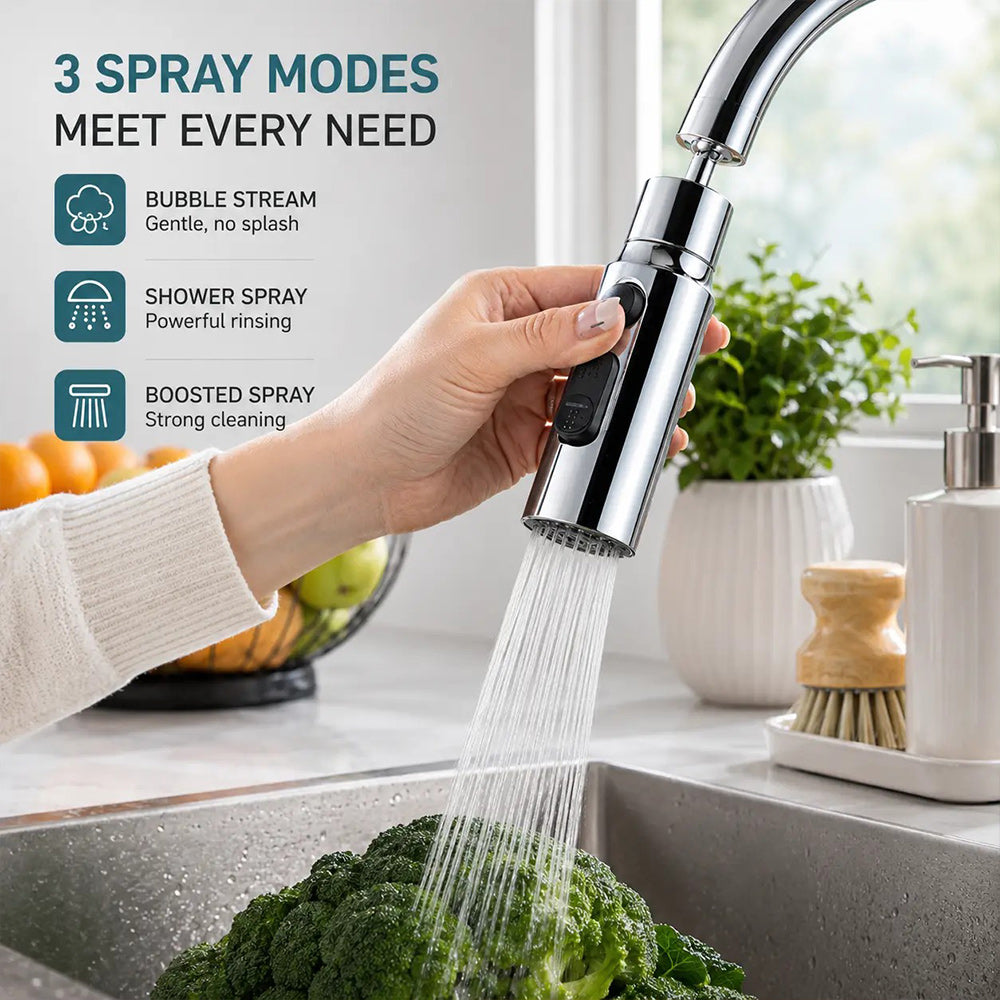 💦 360° Swivel Faucet Sprayer – 3 Spray Modes for Easy Cleaning