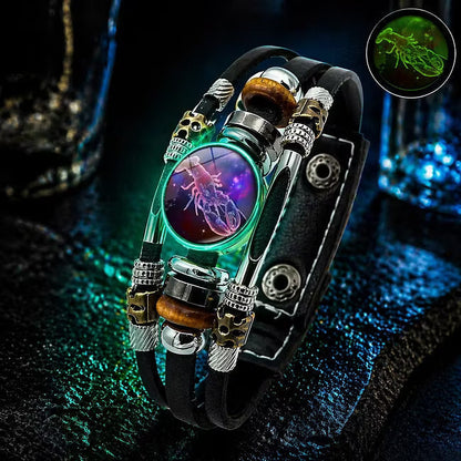 ☪️Glow-in-the-dark leather zodiac sign bracelet for men and women (6.9/8.1 inches)♑️