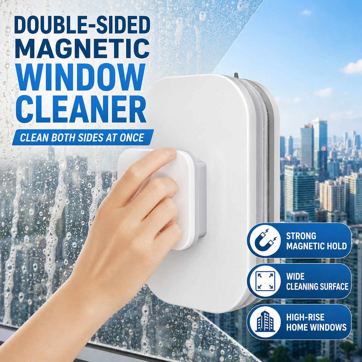 6-in-1 magnetic window cleaner: dual action, total safety, flawless results from the very first pass 🧲