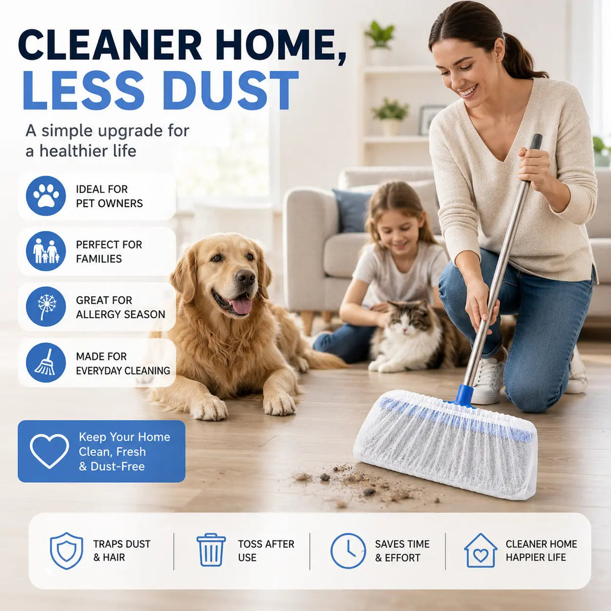 🧹Disposable Broom Dust Covers, Non-Woven Dust Catcher for Standard Brooms,50 Covers