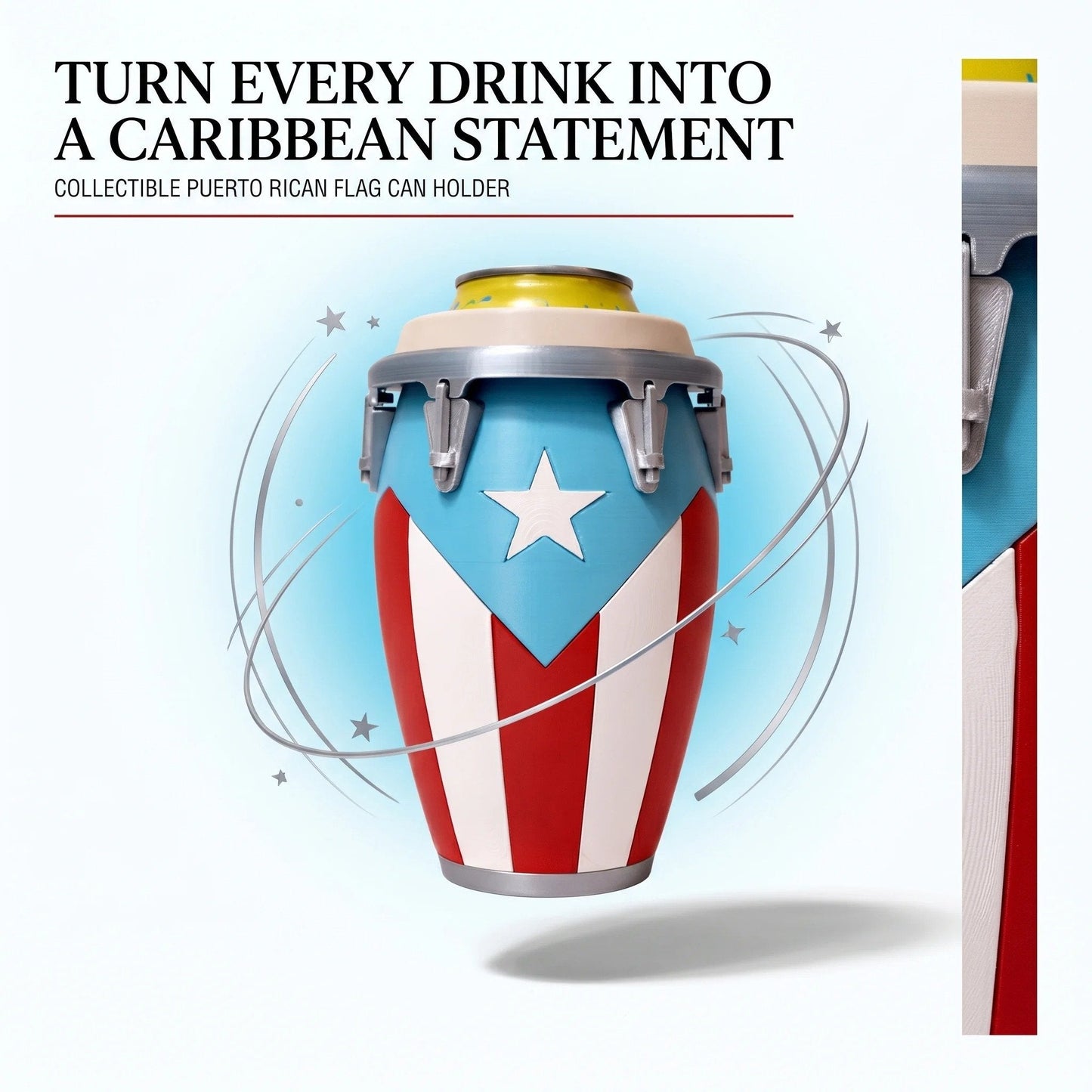 Conga-Style Can Holder: Celebrate Caribbean Pride Sip by Sip