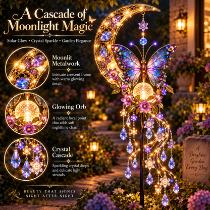 🦋Solar Butterfly Moon Crystal Cascade Garden Stake Light🌺