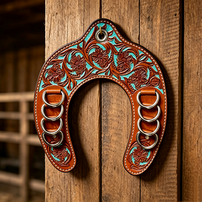 Handcrafted Leather Horseshoe Wild Rag Holder 🤠 | Western Scarf & Bandana Organizer