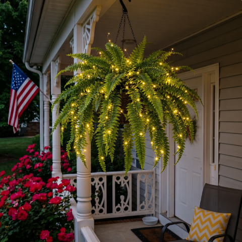 💛 Glowing Boston Ferns with Lights – 🌿 Zero Watering, Zero Maintenance