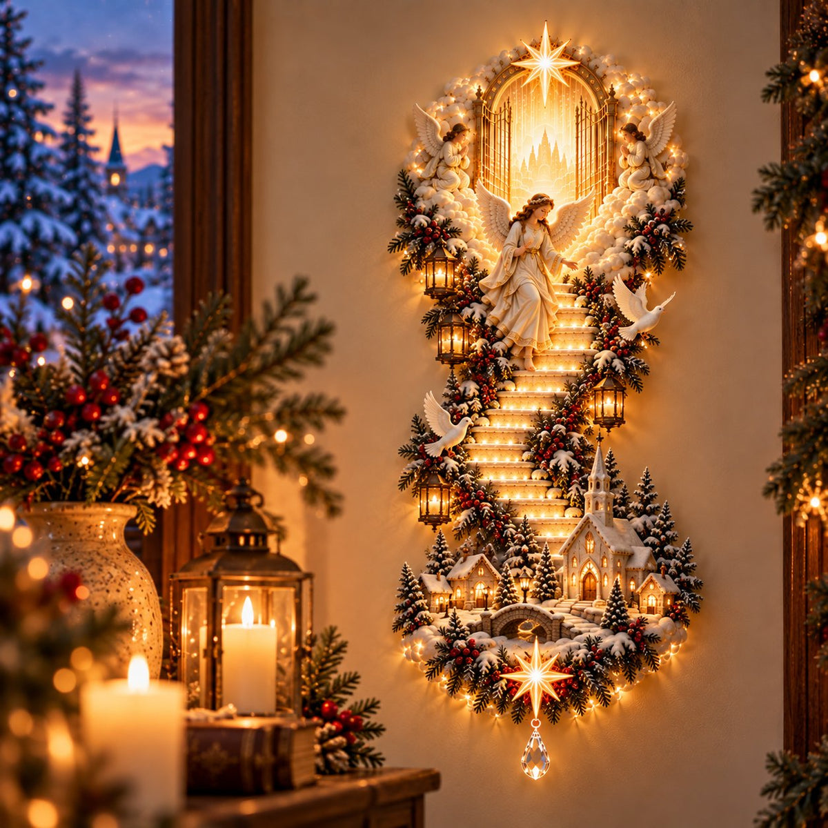 ✨Jesus Light of Heaven Christmas Wall Hanging | Illuminated Nativity Stairway Decor ✝️