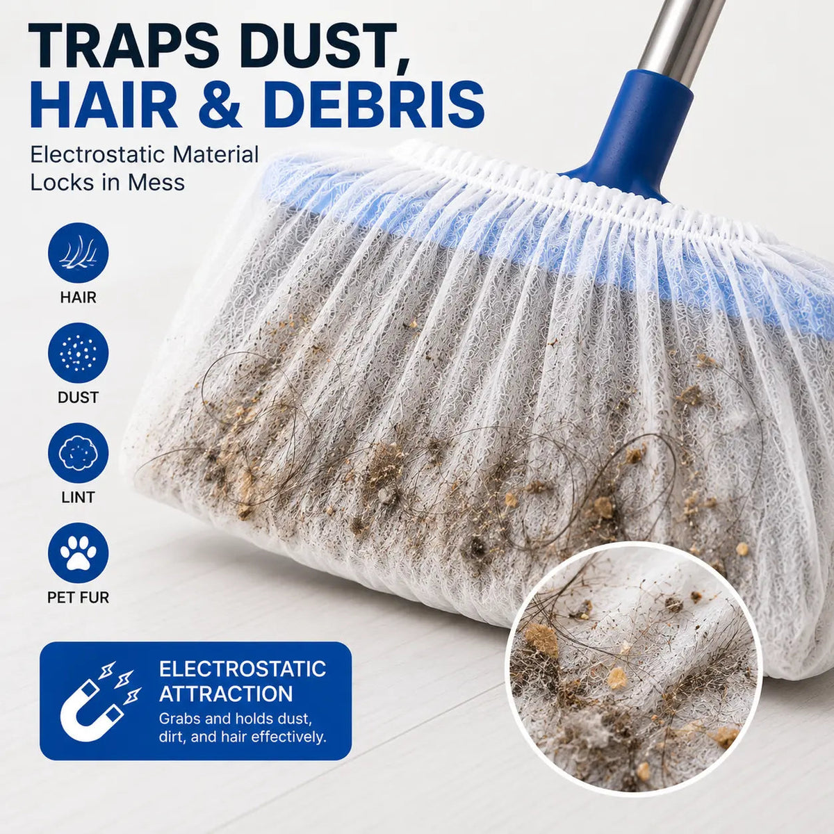 🧹Disposable Broom Dust Covers, Non-Woven Dust Catcher for Standard Brooms,50 Covers