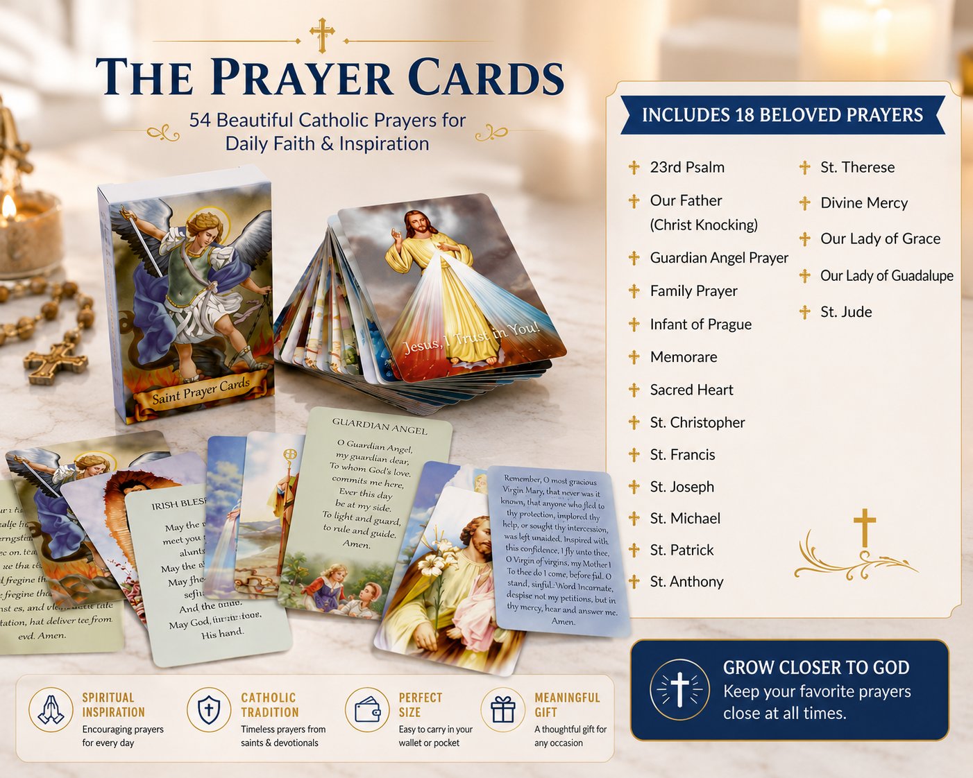 Catholic Faux Leather Holy Card Holder – Pocket Prayer Card Organizer with Snap Closure
