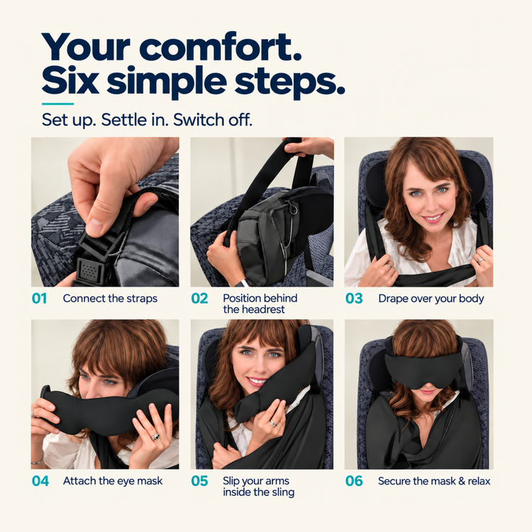 ✈️ 3‑in‑1 Airplane Travel Sleep Support, Head Arm Rest with Eye Mask