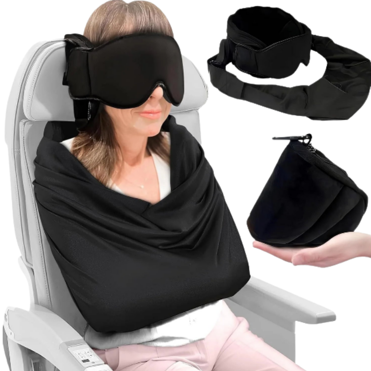 ✈️ 3‑in‑1 Airplane Travel Sleep Support, Head Arm Rest with Eye Mask