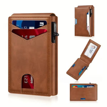 Front Pocket Men Aluminum Leather RFID Wallet | Pop Up Card & Cash Slots