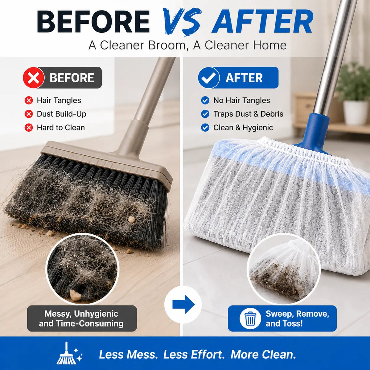🧹Disposable Broom Dust Covers, Non-Woven Dust Catcher for Standard Brooms,50 Covers