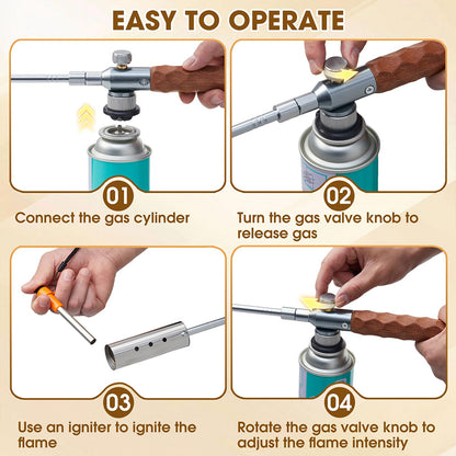 Adjustable Flame Propane Weed Torch with Non-Slip Wooden Handle