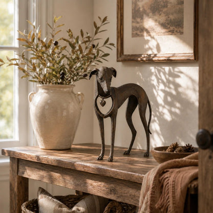 ✨Heritage Heart Sighthound Sculpture – Vintage Iron Dog Accent