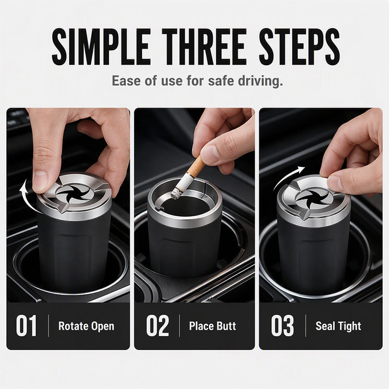 Rotating Car Ashtray with Ceramic Inner Liner 🚗🗑️